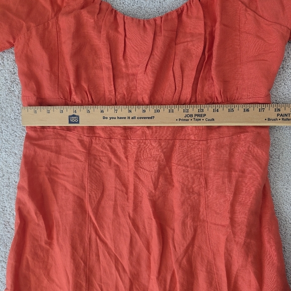 Loft Women’s Coral Puff Sleeve Square Neck Midi Dress Size 14 Milkmaid Linen - Picture 12 of 12